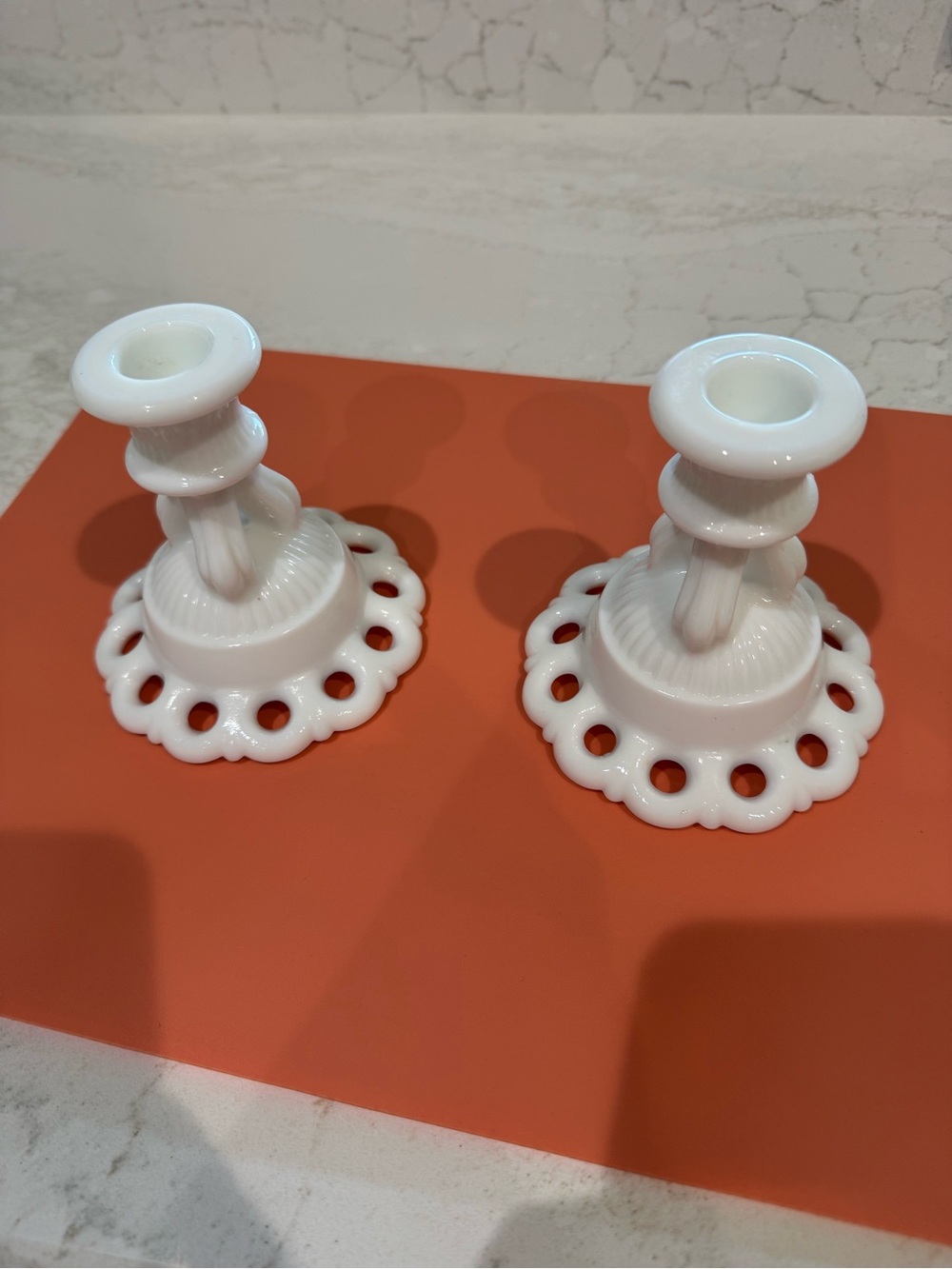 Westmoreland White Milk Glass Candle Holders - Pair